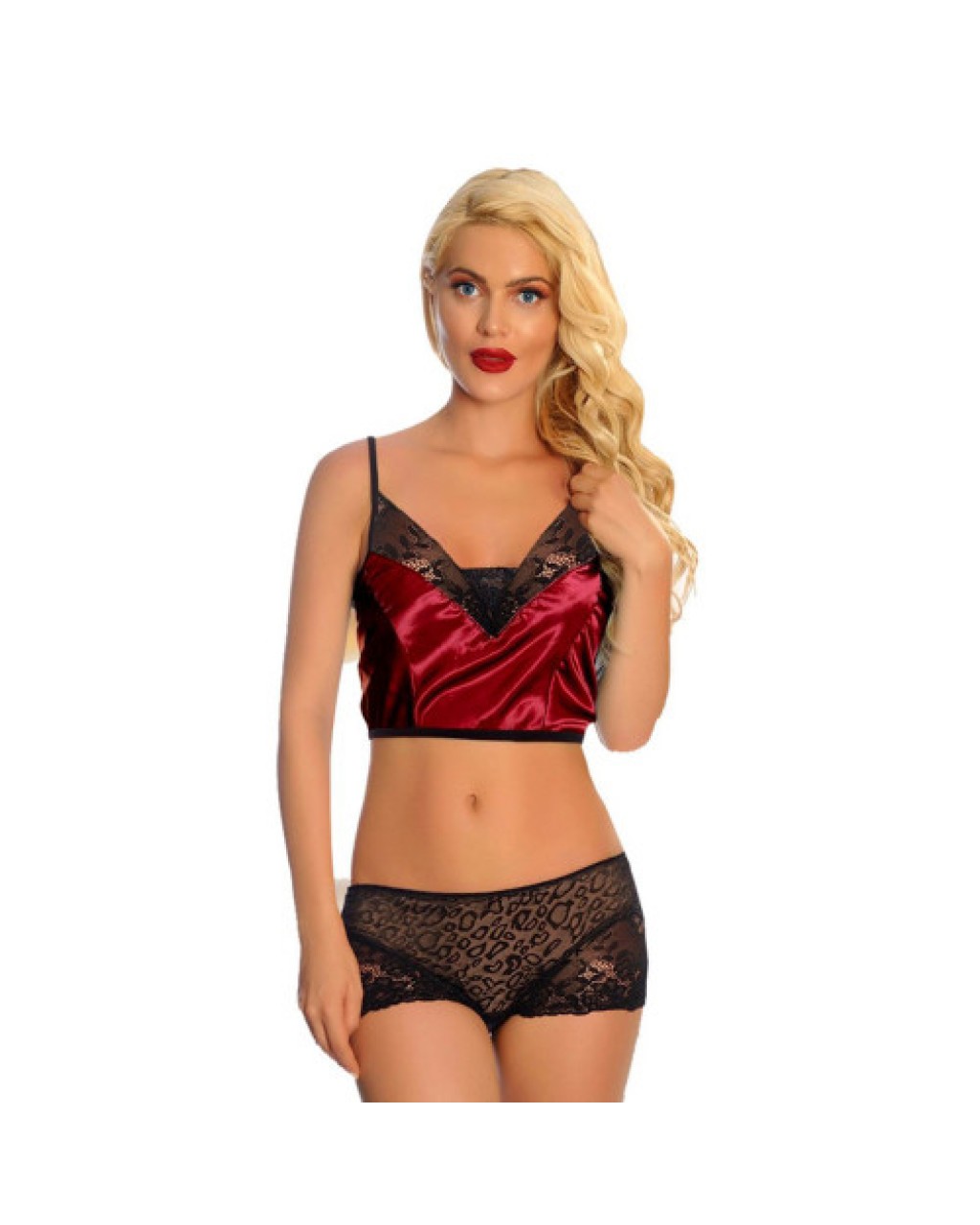 Saten Dantelli Babydoll Şortlu Takım