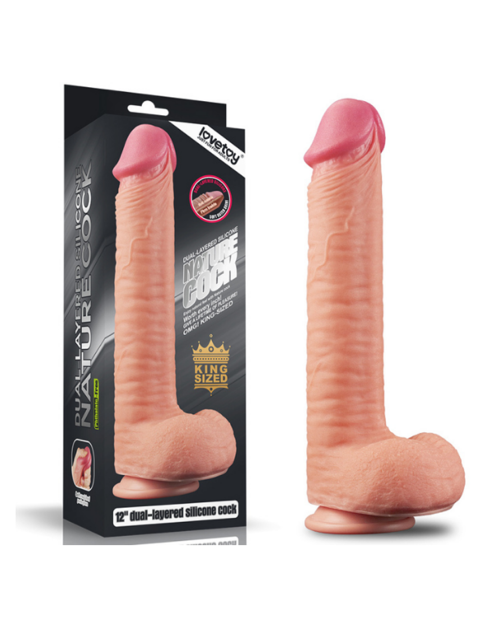 Censan 12 İnç Dual Layered Platinum Silicone Cock Dildo