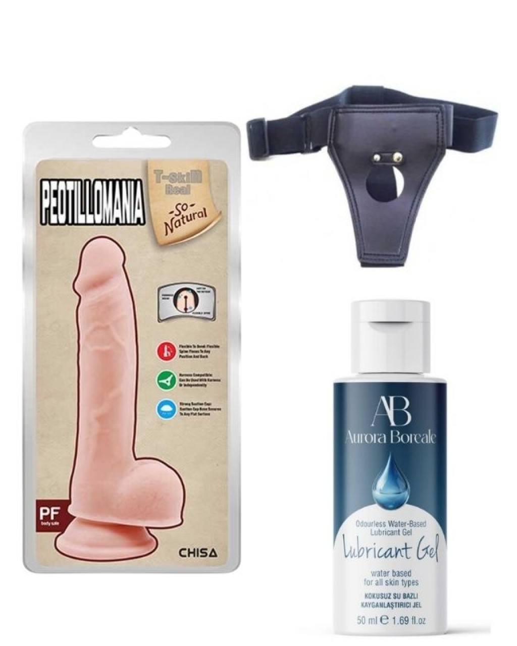 Censan Belden Bağlamalı Kayganlaştırıcı Set Peotillomania 19.5cm Gerçekçi Dildo