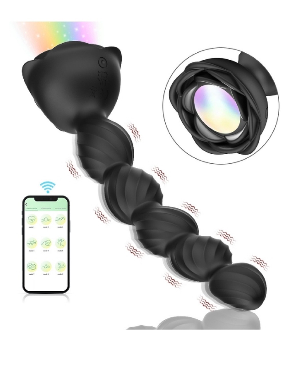 Censan Telefon Kontrollü Haley Rose Pulled Beads Anal Plug – Siyah